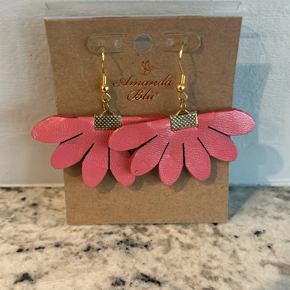 Amanda Blu Half Flower Leather Earrings